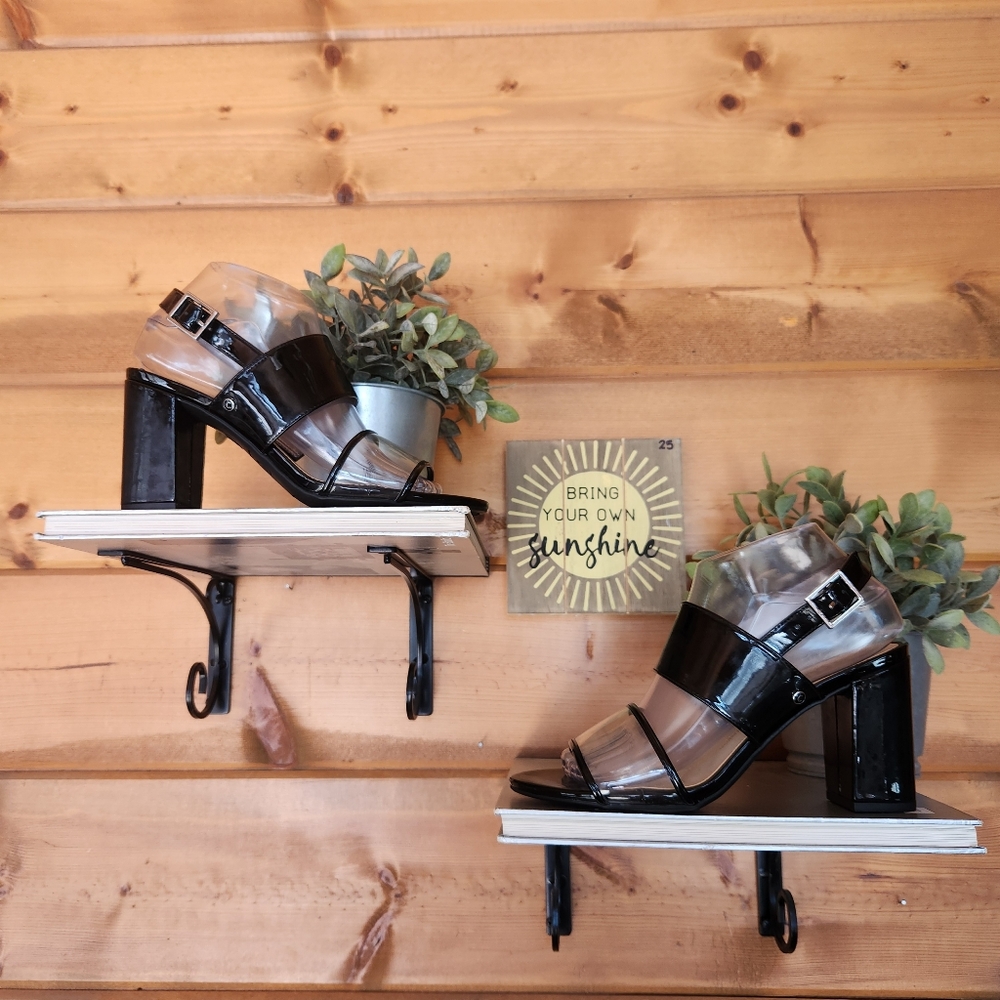 Circus Sam Edelman Olivia Block Heel Slingback Black Faux Patent Sandals Size 7‎